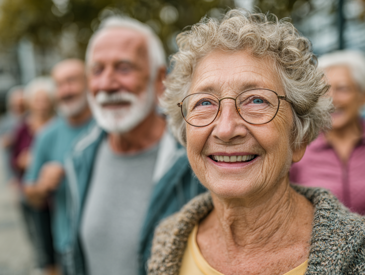 Група старших людей займається фітнесом на свіжому повітрі